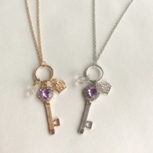 Silver Key Charm Necklace Purple Crystal - Picture 10 of 10